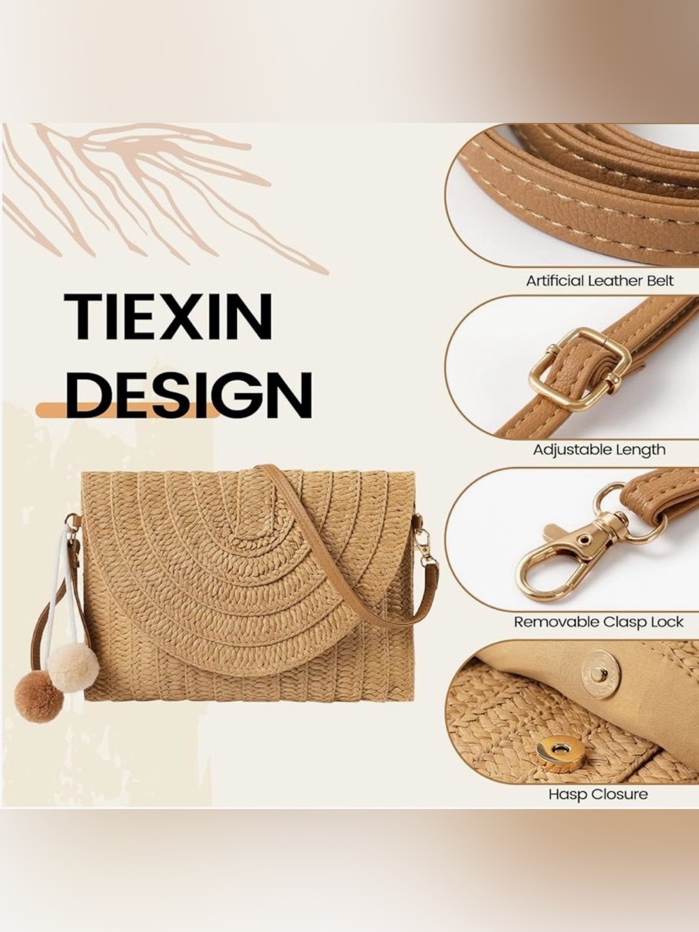 NEW, Women Straw Shoulder Bag Woven Beach Purse Summer Crossbody Clutch - Picture 9 of 15